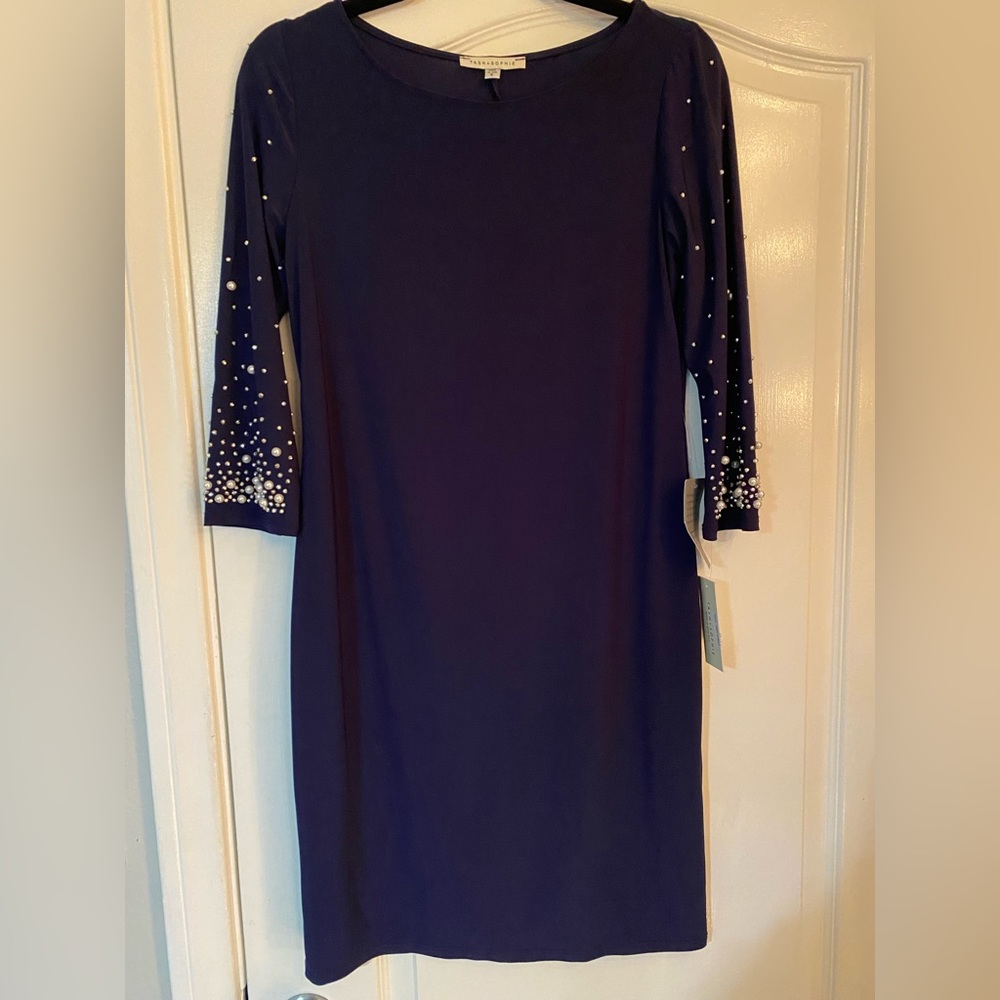 Tash + Sophie Navy Blue Dress w/Pearl Accents